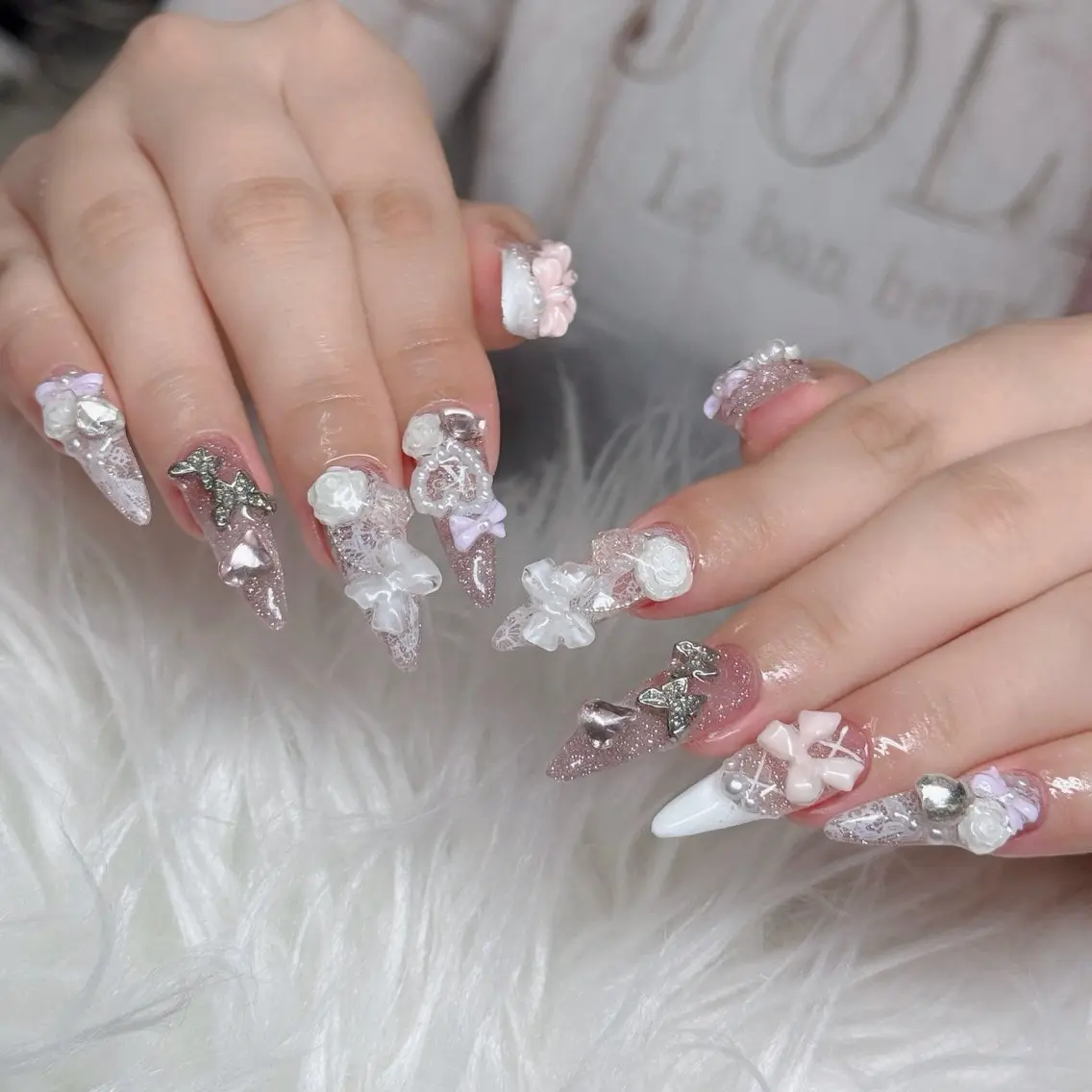 ネイル ロングネイル マグネットネイル リボン 夏ネイル スーパーロングネイル Hani Nail Salonのネイルデザイン