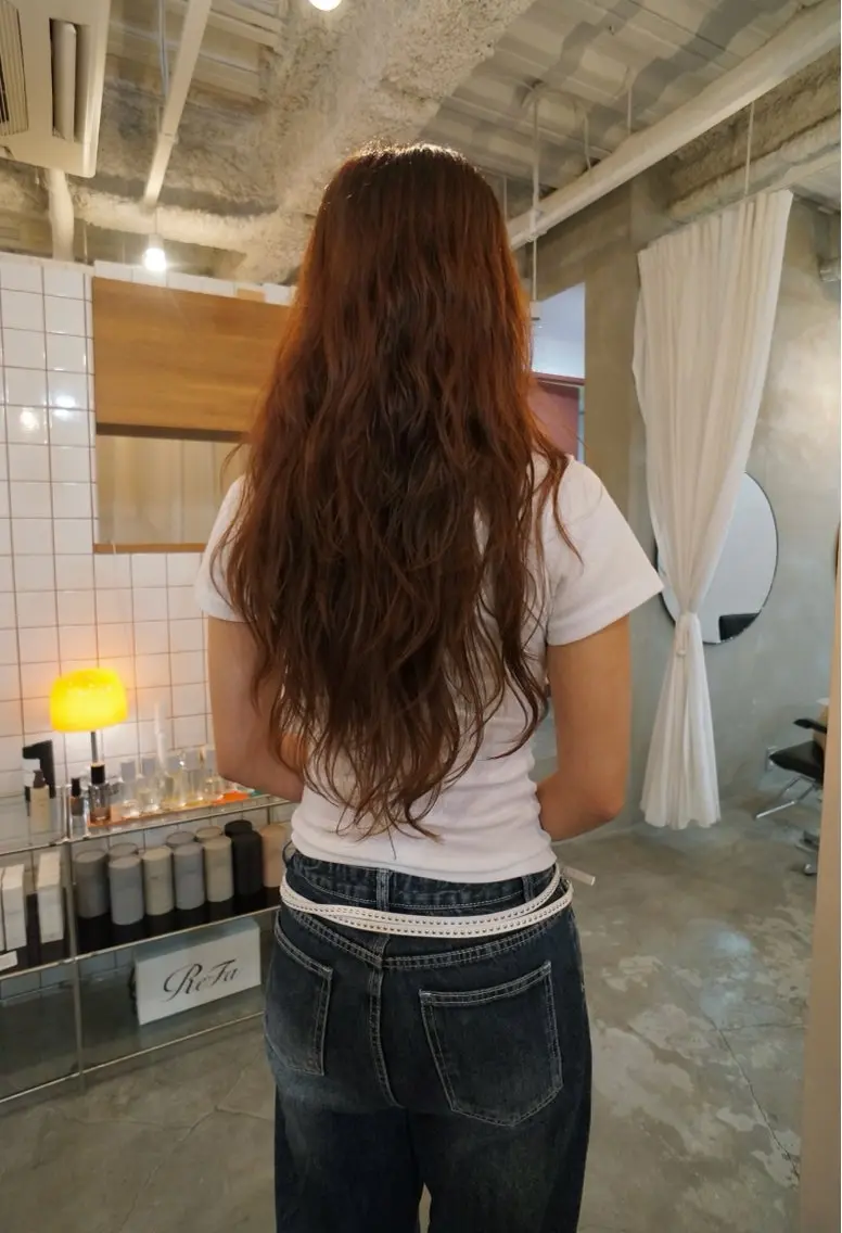 ロング パーマ デジタルパーマ カット パーマ 林　蓮/レイヤー /透明感カラーのヘアスタイル