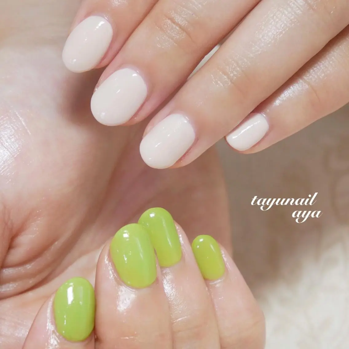 ネイル ブルー ジェルネイル グリーン ワンカラーネイル パラジェル ハンドネイル ネイルサロン 【たゆnail】のネイルデザイン