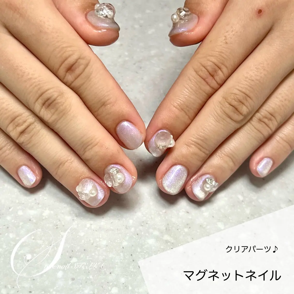 ネイル クリアネイル マグネットネイル ハンドネイル ステラ marikominoのネイルデザイン