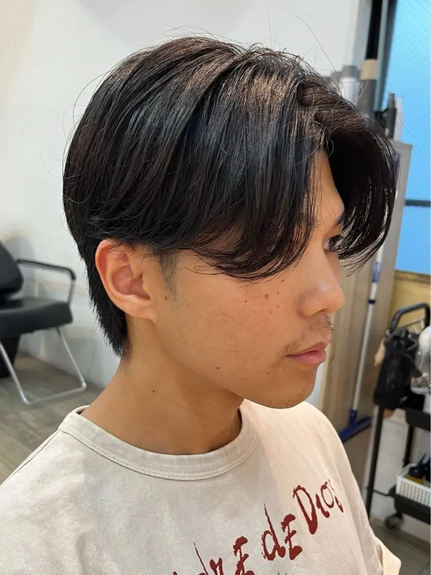 ミディアム メンズ カット 縮毛矯正 フェード/韓国 原宿👑レンのヘアスタイル