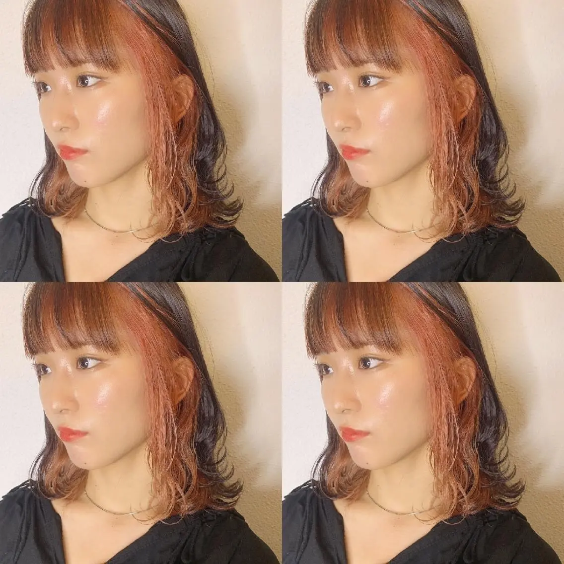 ミディアム カラー ヘアアレンジ インナーカラー オレンジ カット ヘアカラー トリートメント 竹内啓太 ボブのヘアスタイル