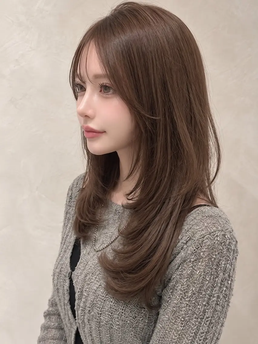 セミロング レイヤーカット シースルーバング 小顔カット カット 新宿🦝レイヤー/ 艶髪カラー/夏鈴🦝のヘアスタイル