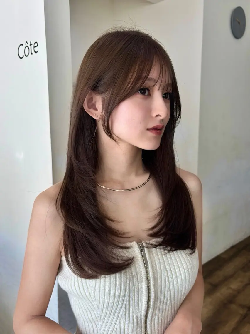 セミロング カラー パーマ 無料カット レイヤー/表参道のヘアスタイル