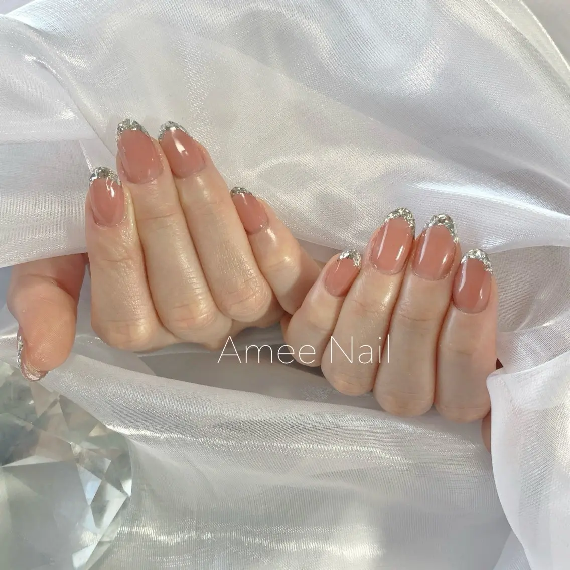 ネイル 成人式 ロングネイル マグネットネイル 大理石ネイル(マーブル) リボン ハンドネイル Amee Nail Salonのネイルデザイン