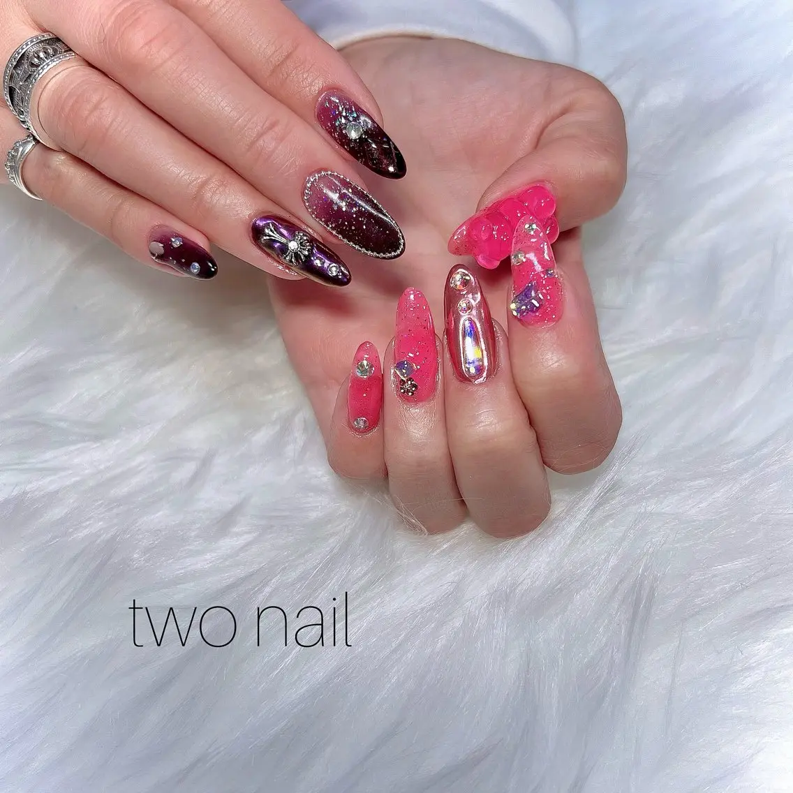 ネイル アートネイル ネイルチップ ホワイト ハンドネイル two nailのネイルデザイン