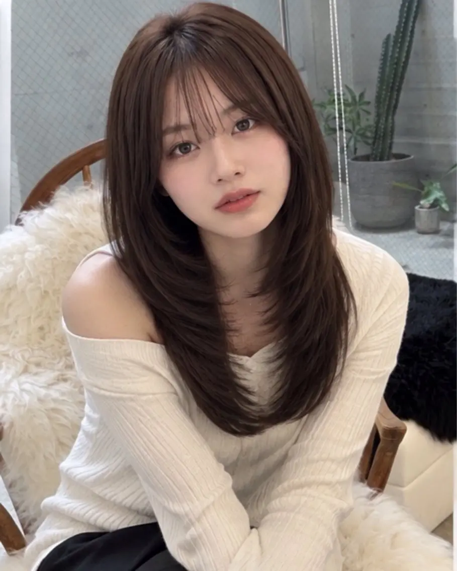 ロング ハッシュカット 韓国風ヘア レイヤーカット トリートメント カット pia 薬院のヘアスタイル