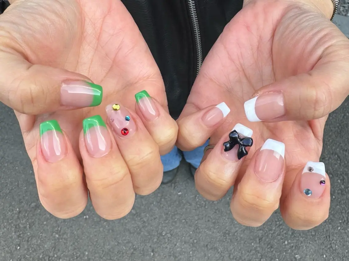ネイル フレンチネイル 韓国ネイル ワンカラーネイル リボン MH_ Nailのネイルデザイン