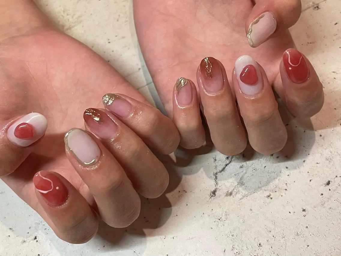 ネイル ハンドネイル 韓国/ワンホン/長さ 出しつけ放題🎀のネイルデザイン