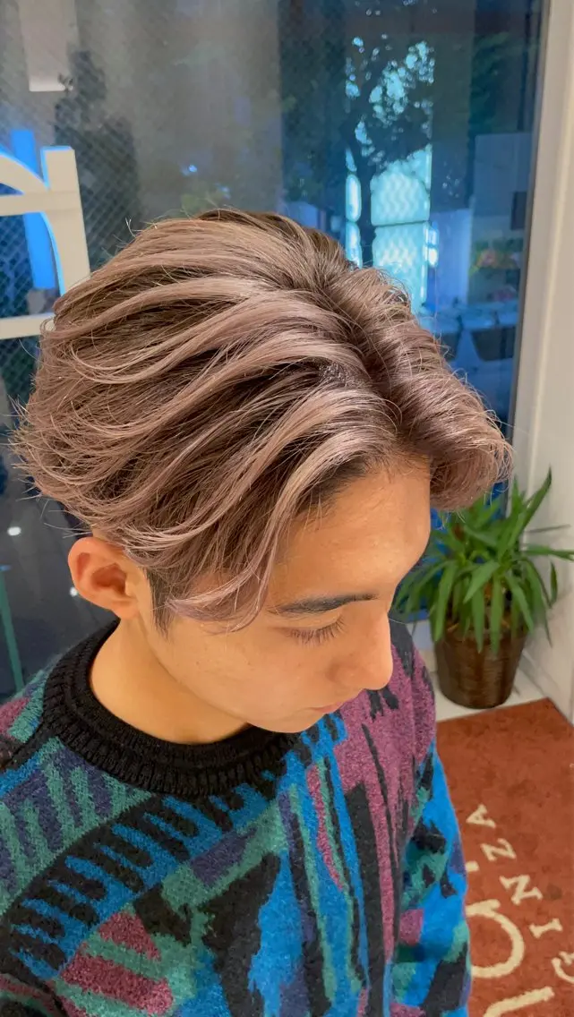 ミディアム カラー パーマ ヘアアレンジ メンズ メンズパーマ 🌫デザインカラーのヘアスタイル