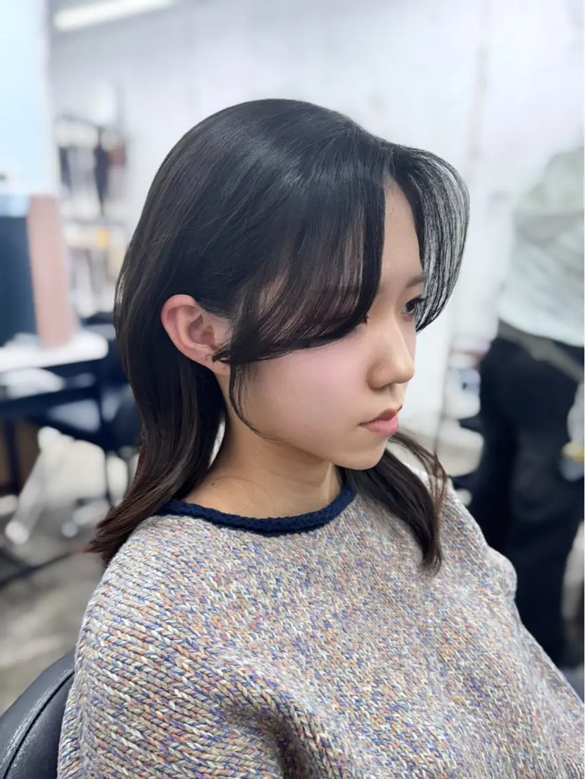 ミディアム カラー パーマ ミディアムパーマ カット パーマ 盛れる顔周りカット ♥️韓国ヘア"ちぇるのヘアスタイル
