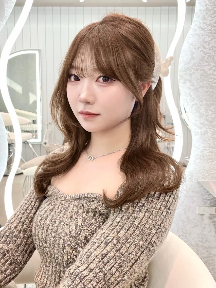 セミロング カラー 顔周りカット 韓国風ヘア おくれ毛 小顔カット カット ヘアカラー トリートメント 縮毛矯正ブリーチなし 🍒❤ゆうきのヘアスタイル