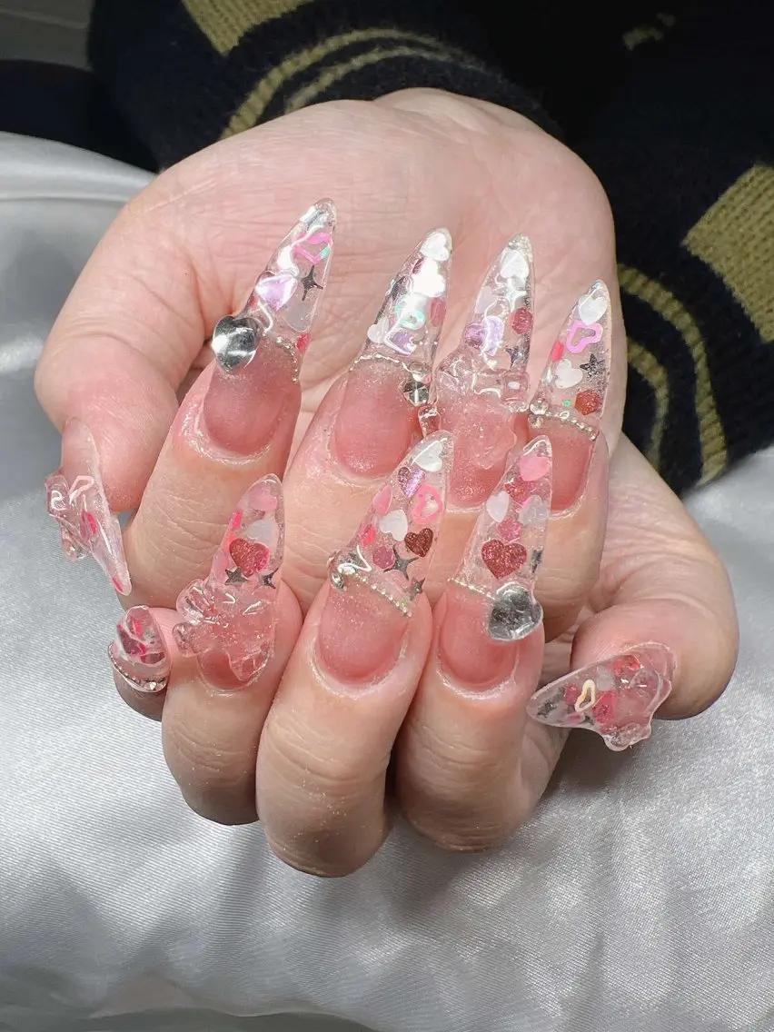 ネイル オーロラネイル チークネイル 長さ出し フットネイル フレンチネイル ハンドネイル Lee Nails チップ長さだし専門店のネイルデザイン