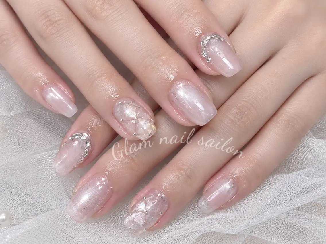 ネイル ハンドネイル エツメ💅 長さ出し🎀デザインのネイルデザイン