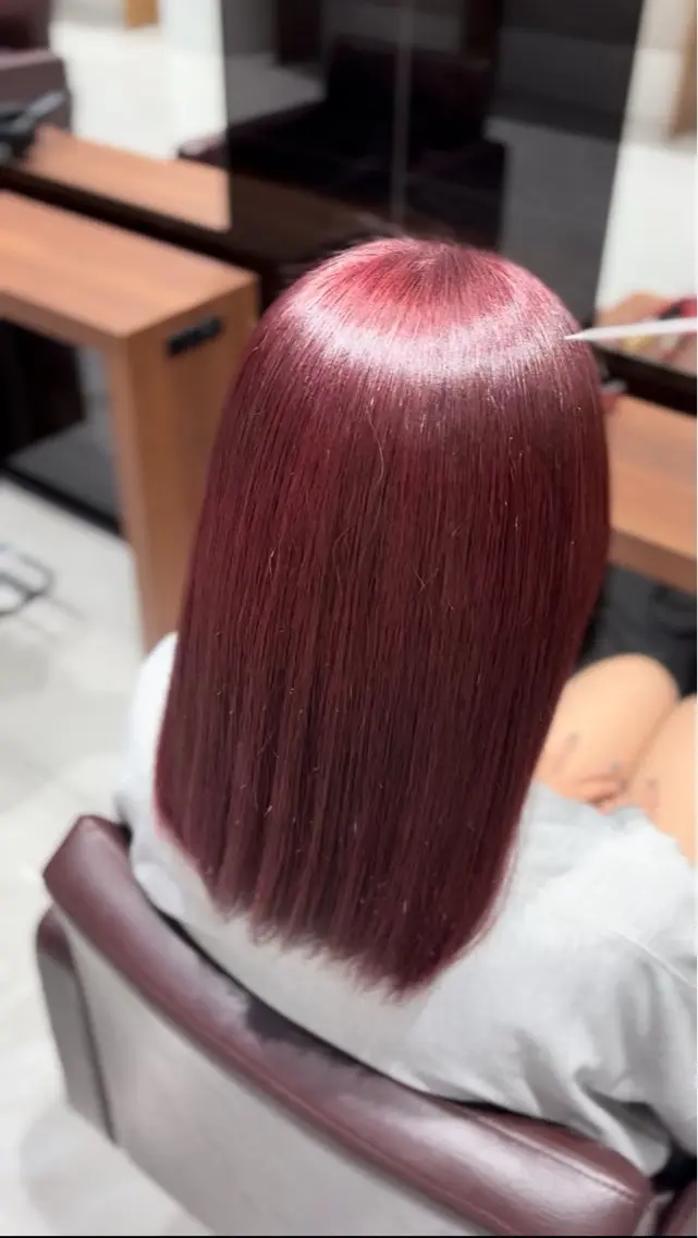 ミディアム カラー 黒髪 レッドカラー ヘアカラー ねね🦖 /ブリーチカラーのヘアスタイル