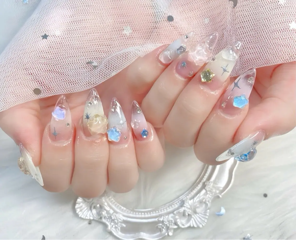 ネイル チークネイル 長さ出し フレンチネイル ジェルネイル グラデーション ハンドネイル THANHTHANH NAILのネイルデザイン