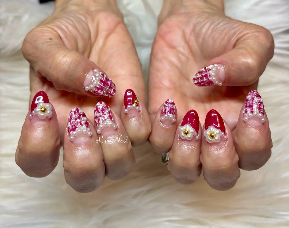 ネイル ピンク ツイードネイル Lea Nailのネイルデザイン