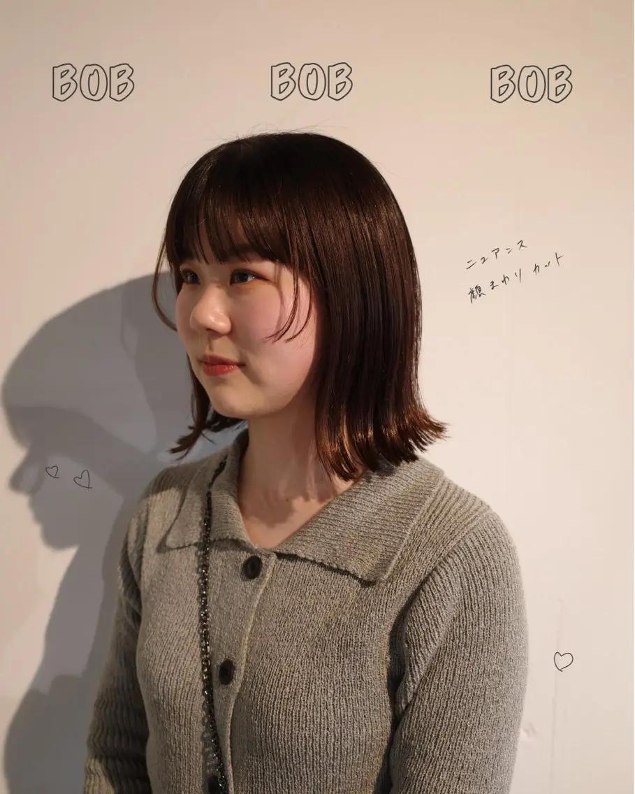 ミディアム カラー ボブ 外ハネヘア カット ヘアカラー 安藤 結花のヘアスタイル