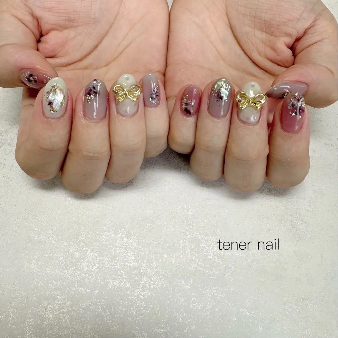 ネイル フラワーネイル リボン ハンドネイル テネルネイル tener nailのネイルデザイン