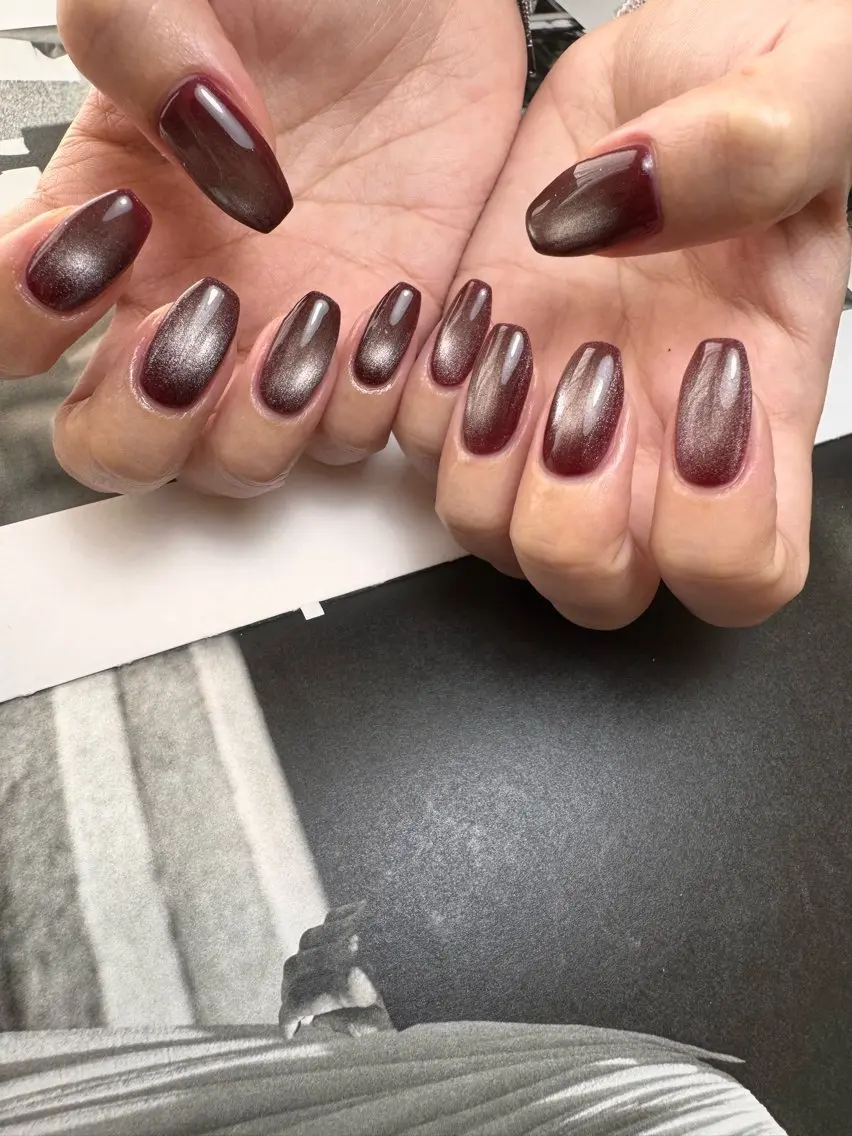 ネイル ボルドー マグネットネイル ハンドネイル 白日-hakubi nail-のネイルデザイン