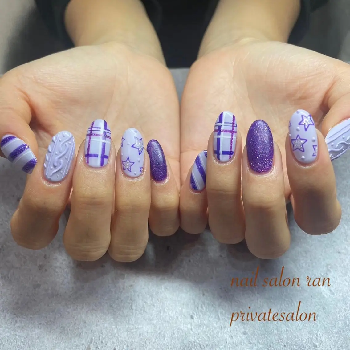 ネイル アートネイル パープル ハンドネイル ハンドケア nailsalon ranのネイルデザイン