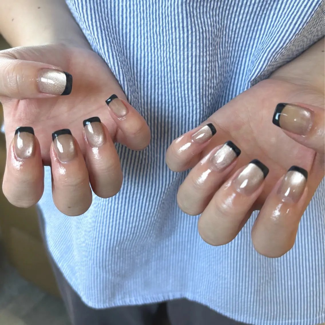 ネイル カジュアル フレンチネイル ジェルネイル キラキラネイル マグネットネイル ハンドネイル tamu nail 金町のネイルデザイン