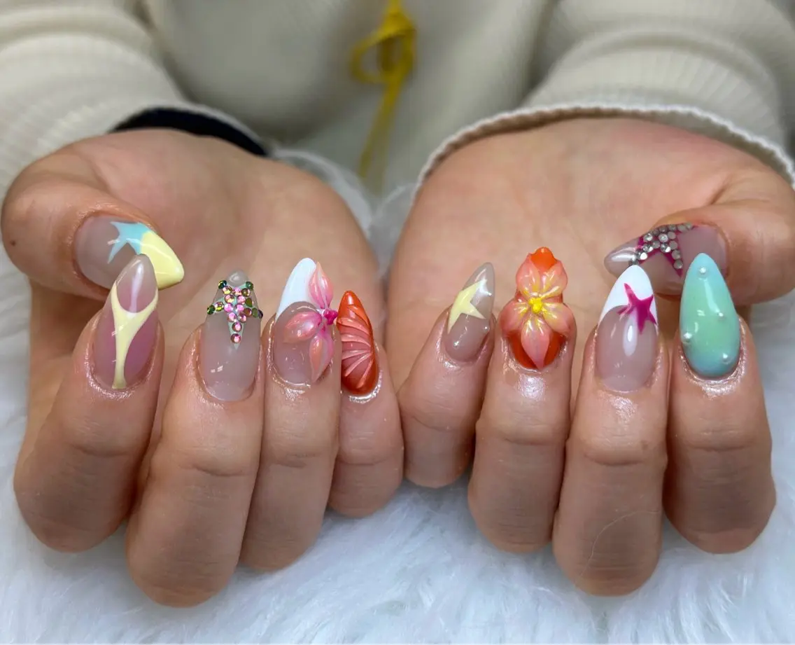 ネイル アートネイル フレンチネイル ジェルネイル キラキラネイル 大理石ネイル(マーブル) ハンドネイル chan chanのネイルデザイン