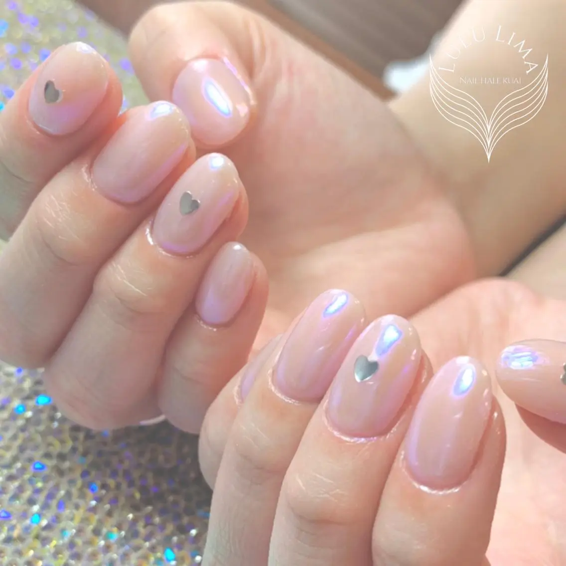 ネイル オーロラネイル クリアネイル ハート ワンカラーネイル ハンドネイル ハンドケア LULU LIMAのネイルデザイン