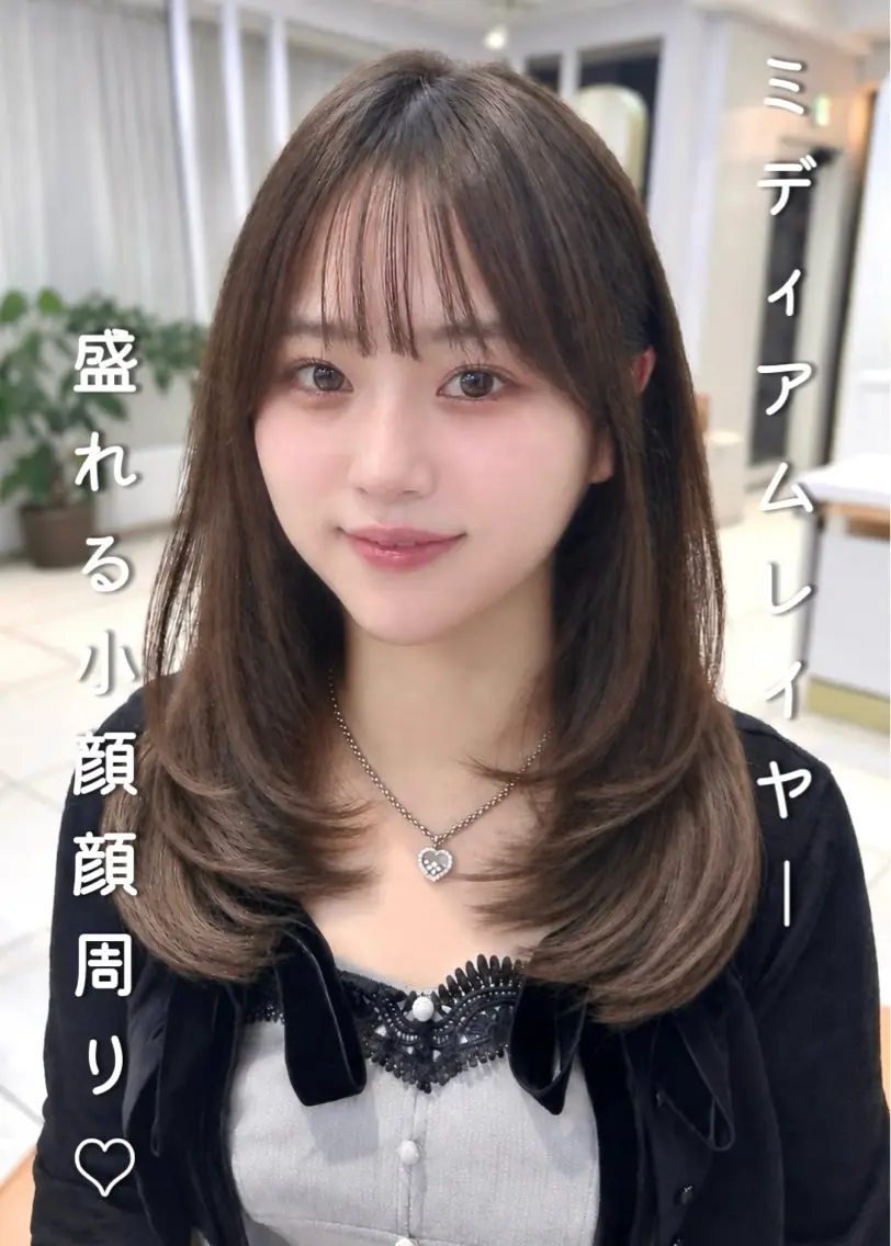 ミディアム カラー ミディアムレイヤー 顔周りカット レイヤーカット 原宿/レイヤー/小顔 カット/Miu🎀のヘアスタイル