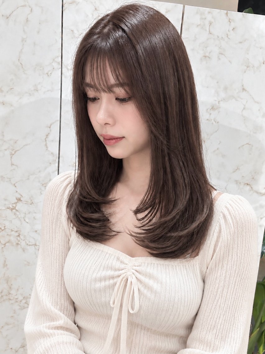 セミロング カラー カット ヘアカラー トリートメント moeka レイヤー カット/韓国ヘアのヘアスタイル