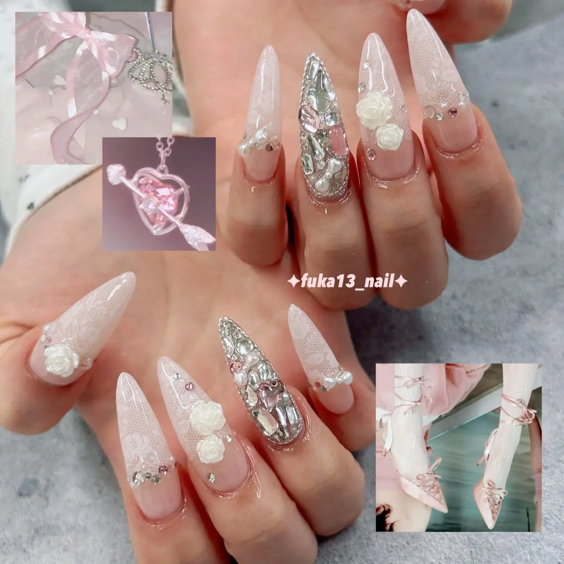 ネイル 成人式 ガーリー 韓国ネイル レース ハンドネイル Nail♡Fuka. /6月予約受付中のネイルデザイン