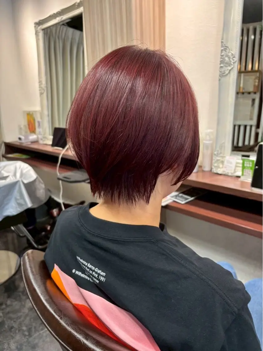 ショート カラー ブラウンカラー レッドカラー ヘアカラー 脇部 亜梨沙のヘアスタイル