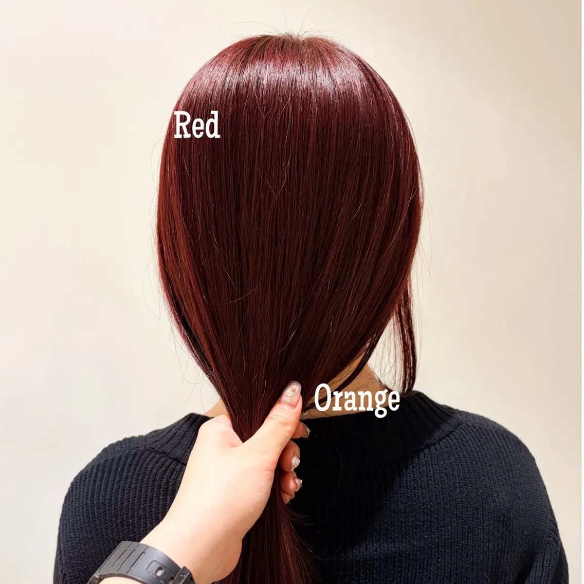 ミディアム カラー オレンジ オレンジレッド レッドカラー カット ヘアカラー トリートメント 暖色カラー/ボブ/ 銀座/モエのヘアスタイル