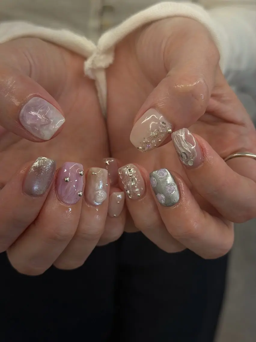 ネイル ジェルネイル マグネットネイル ニュアンスネイル パラジェル ピンク ハンドネイル ハンドケア Bana_ Nailのネイルデザイン