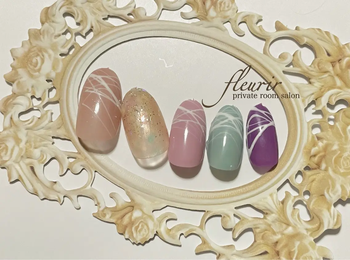 ネイル オーロラネイル ホログラムネイル ニュアンスネイル ピンク パープル フルリール 【プライベートサロンのネイルデザイン