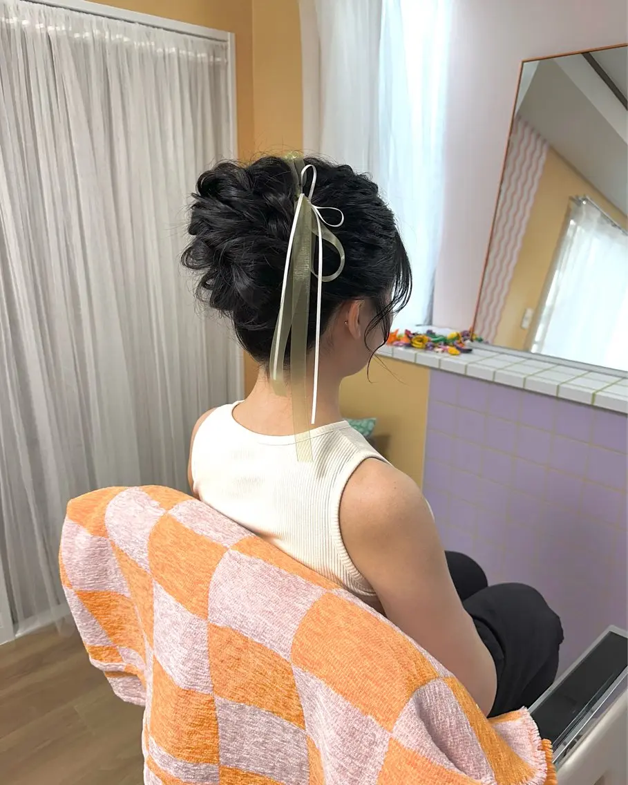 ロング ヘアアレンジ お団子ヘア ヘアセット 杏寿 ヘアセットサロンのヘアスタイル