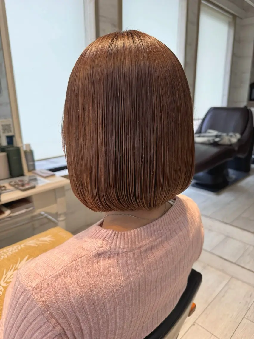 ミディアム カラー ベージュカラー ピンクカラー ピンクベージュ ボブ 赤坂 由麻のヘアスタイル