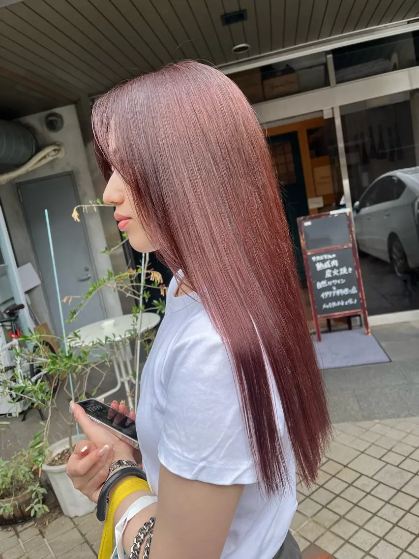 ロング カラー 透明感カラー ピンクカラー ヘアカラー トリートメント HIYOSHI　✂︎ 艶髪職人のヘアスタイル
