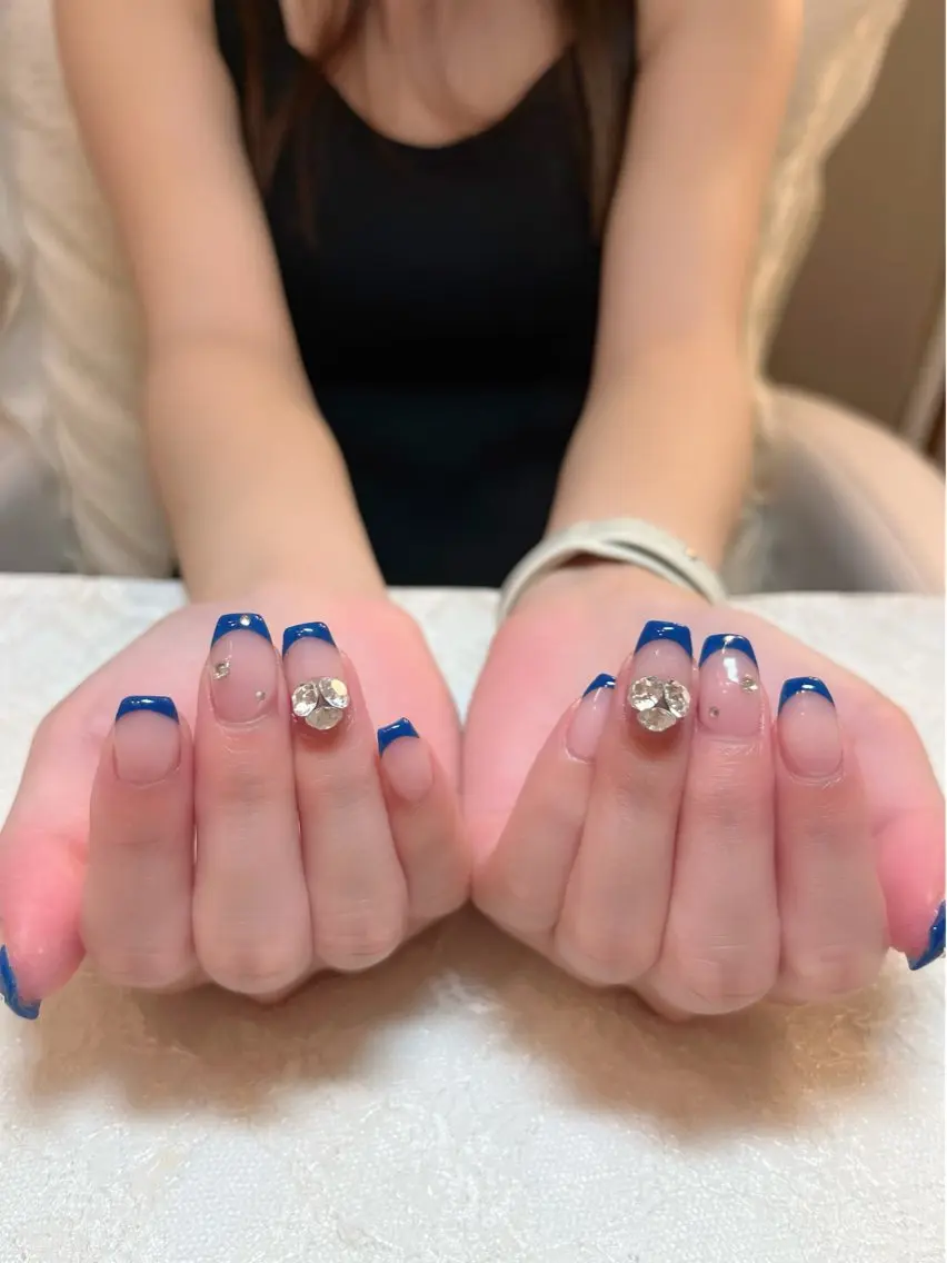 ネイル クリアネイル フレンチネイル ネイビー ハンドケア aoi nailのネイルデザイン