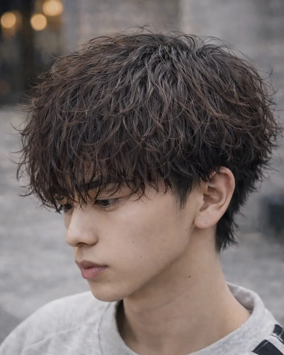 パーマ メンズ カット パーマ シャドウ/フェザー 朝崎倭斗のヘアスタイル