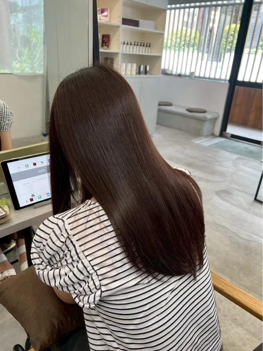 ロング パーマ 縮毛矯正 絶対可愛い暖色カラー 🌷うる艶🌷結奈✨のヘアスタイル
