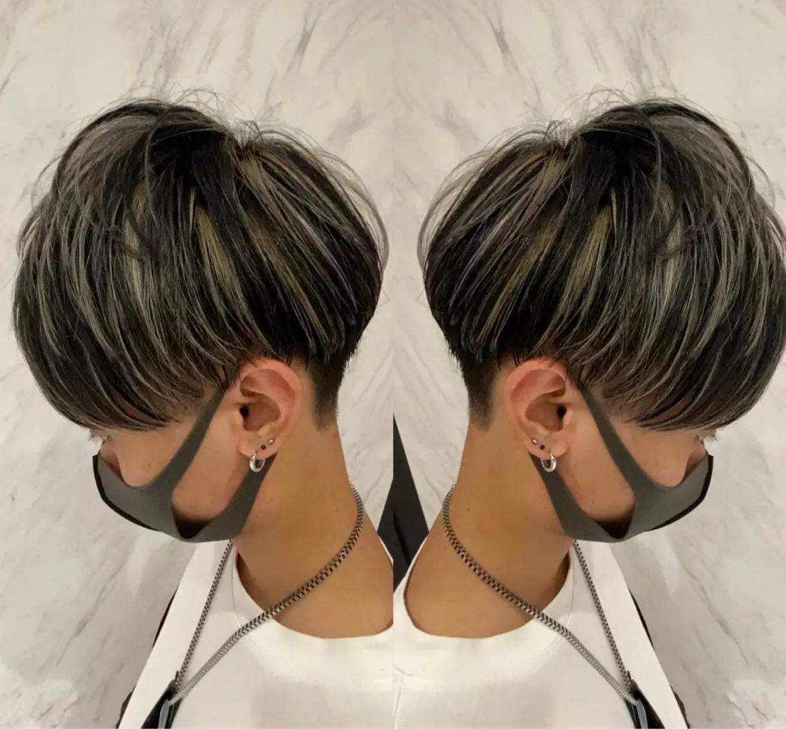 メンズ限定🌟メッシュキャップハイライト（ケアブリーチ＋オンカラー込）＋カット＋トリートメントの写真