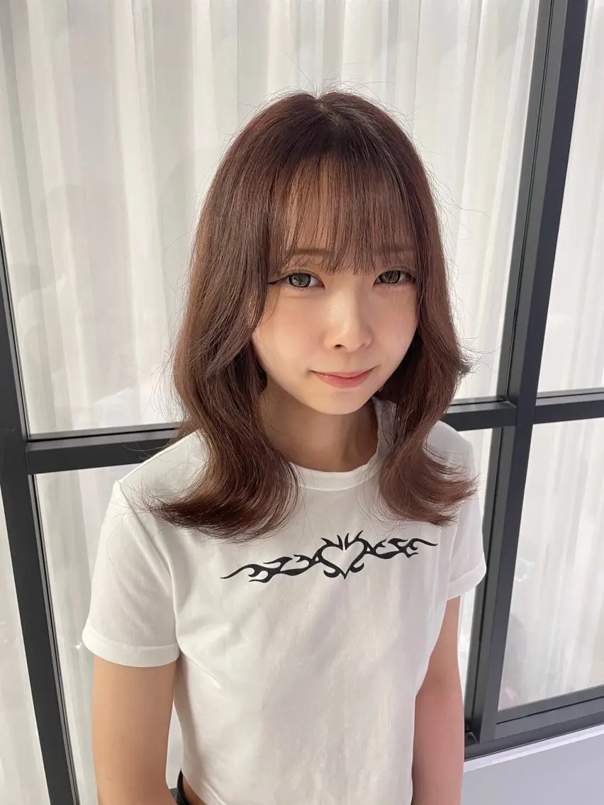 ミディアム カラー ブラウンカラー オレンジ 菜々🦖新宿 men's特化のヘアスタイル