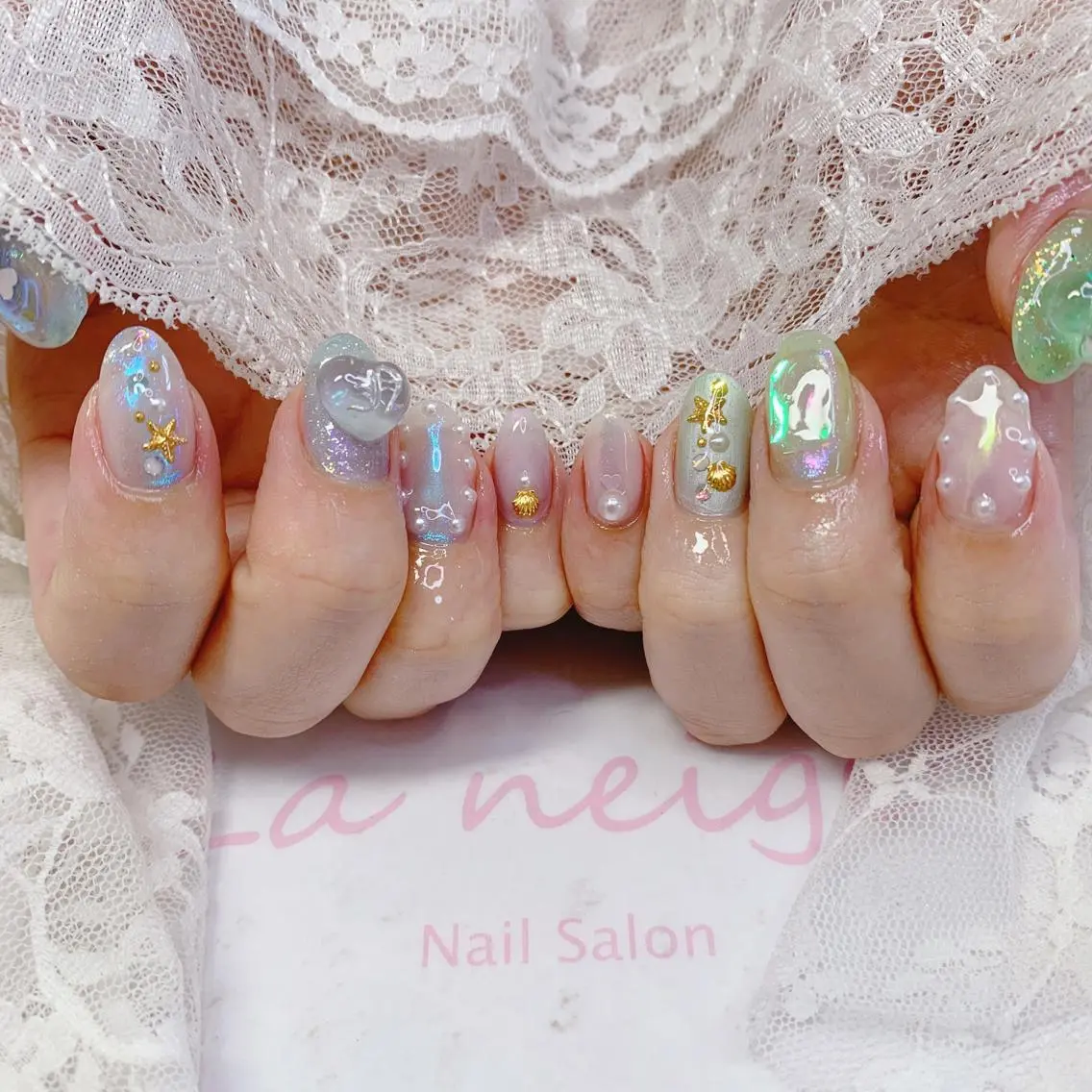 ネイル ハート ハンドネイル La neige* yuki 🐩🌙のネイルデザイン