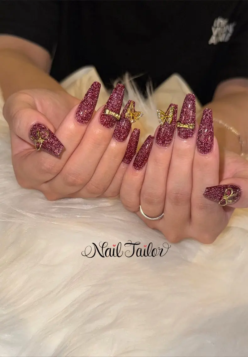 ネイル ボルドー クリアネイル 長さ出し フラッシュネイル キラキラネイル ハンドネイル NailTailor ネイルテイラーのネイルデザイン
