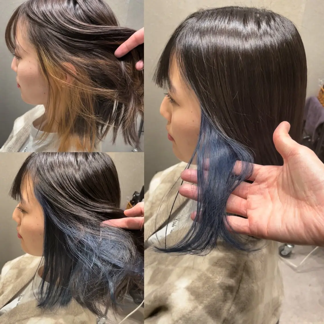 ミディアム カラー ブリーチ ブルーカラー インナーカラー ヘアカラー 髪質改善ヘアケア 艶髪特化/上田のヘアスタイル