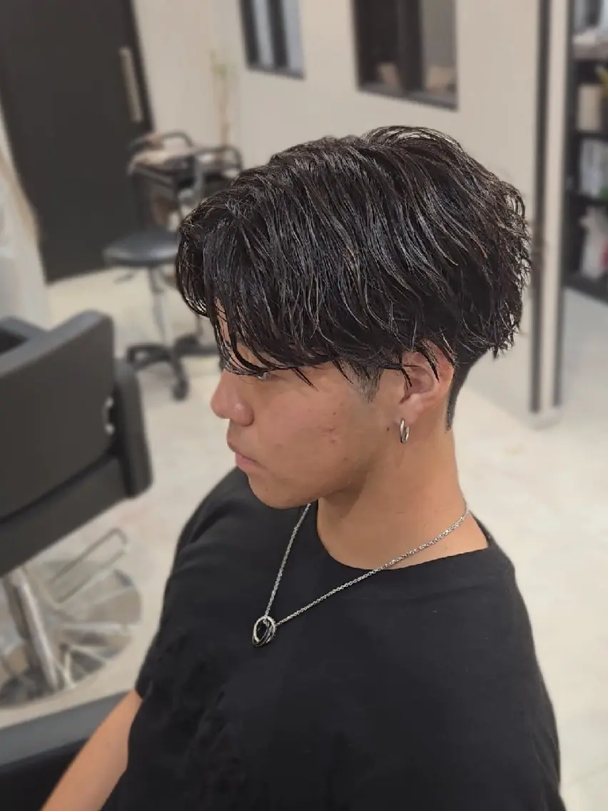 メンズ ミディアム ミディアムパーマ センターパート メンズパーマ カット パーマ ヘアセット LEN名古屋/パーマ 海外ヘア/メンズ特化のヘアスタイル