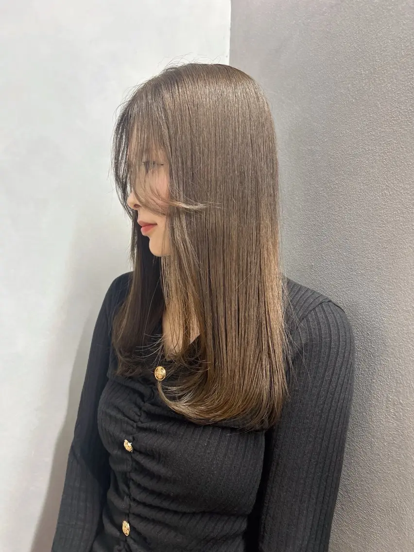 ロング カラー ベージュカラー 透明感カラー オリーブベージュ オリーブカラー オレンジ ヘアカラー 渋谷カラー/縮毛矯正 モデル募集🎀ふうかのヘアスタイル