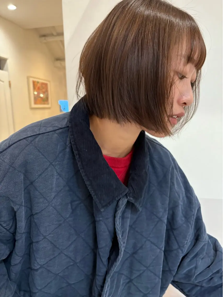 ミディアム ボブ カット ヘアカラー トリートメント 暖色＊ベージュ ＊くらたあやかのヘアスタイル