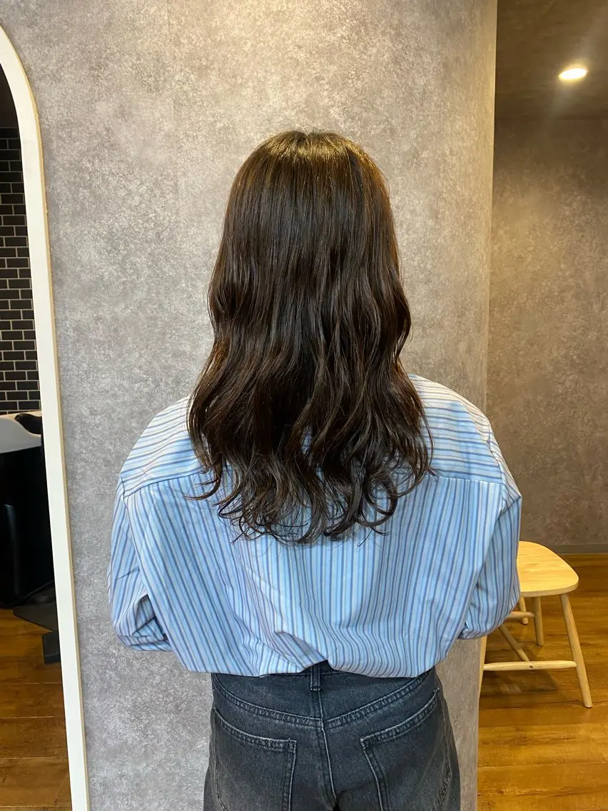 ロング パーマ レイヤーカット デジタルパーマ 大人レイヤー/柔らか グレージュ/川緑一吹のヘアスタイル